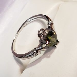 Delicate sterling silver green topaz heart ring